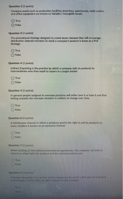 please answer all Question 2 (2 points Company