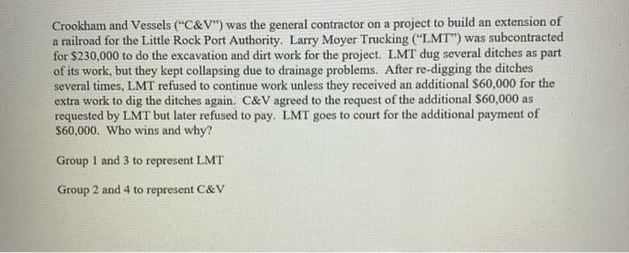 please answer reperesnting C&V Crookham and