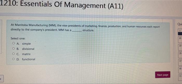 1210: Essentials Of Management (411) Qui At