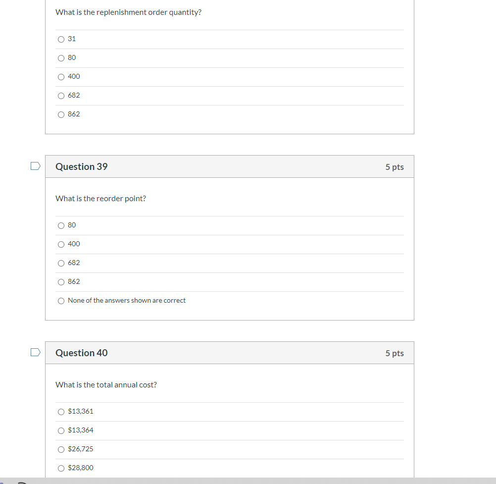 Somebody help please ASAP Fixed Order Quantity