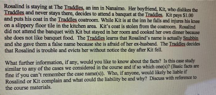 Rosalind is staying at The Traddles, an inn in