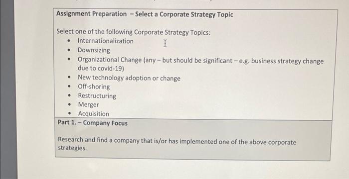 Assignment Preparation - Select a Corporate