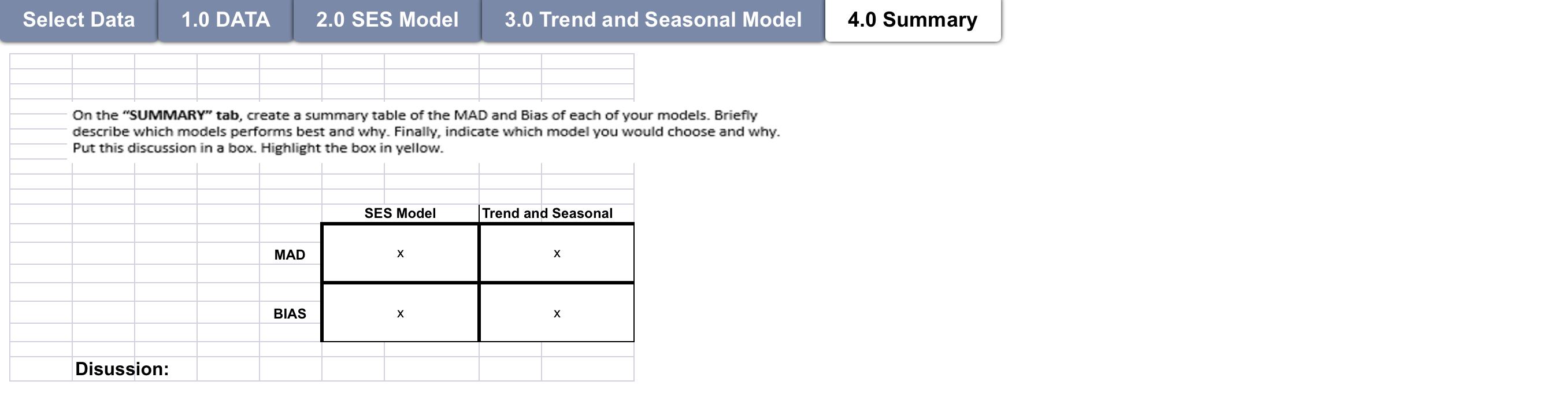 Select Data 1.0 DATA 2.0 SES Model 3.0 Trend and