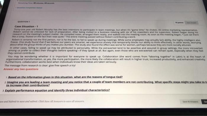 QUESTION Case Situation 1 Thirty one year old