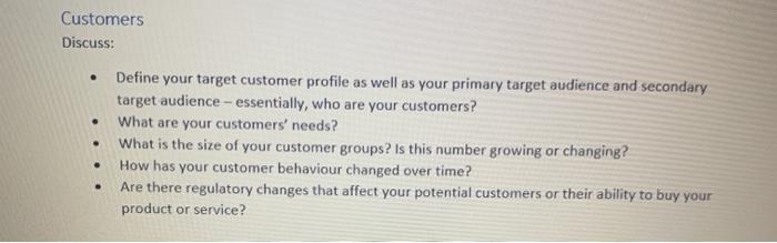 the market plan Customers Discuss: Define your