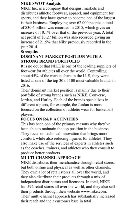 An internal SWOt table should be done and another
