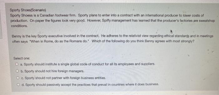 Sporty Shoes(Scenario) Sporty Shoess is a