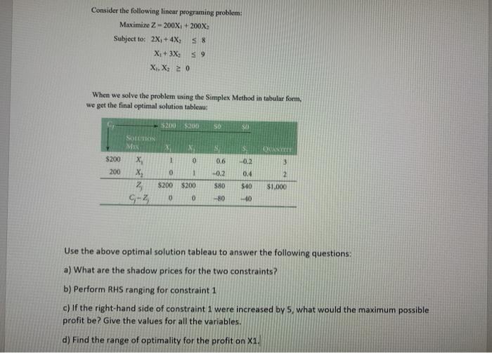 Consider the following linear programing problem: