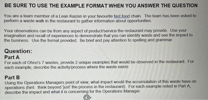 please do it fastly BE SURE TO USE THE EXAMPLE