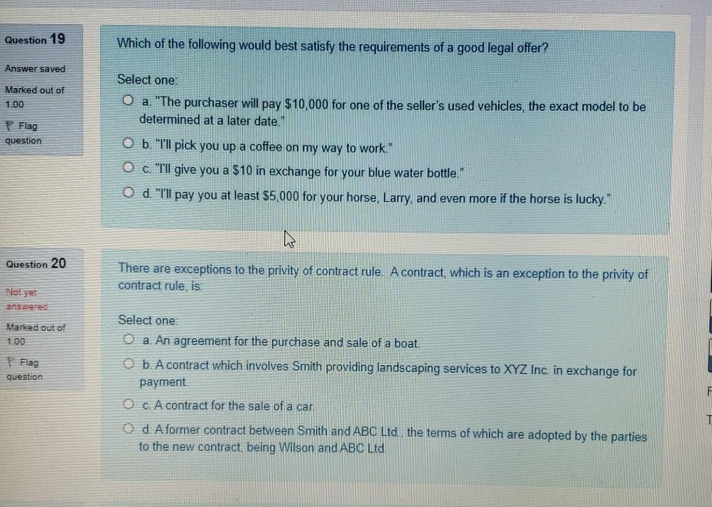 Question 17 Identify the situation where an offer
