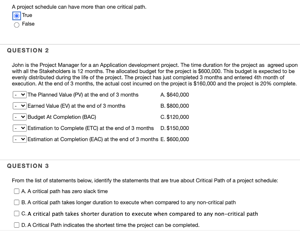 A project schedule can have more than one
