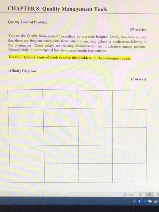 CHAPTER 8: Quality Management Tools Quality