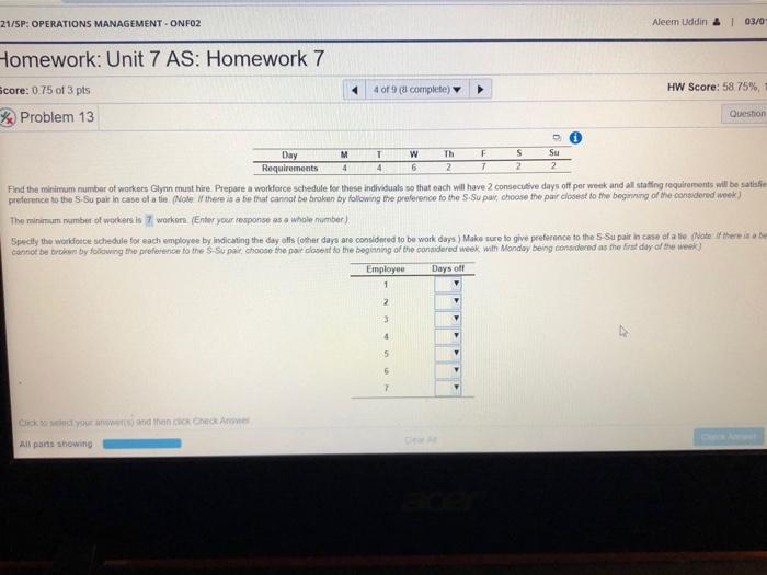 21/SP: OPERATIONS MANAGEMENT - ONFO2 Aleem Uddin