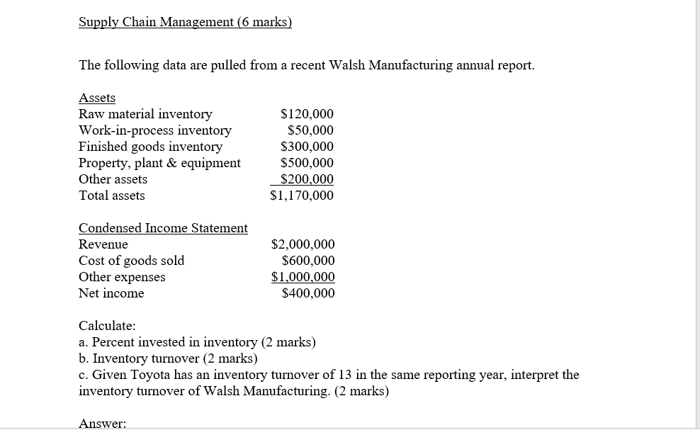 PLEASE HELP SOLVE QUESTION C THANKS Supply Chain