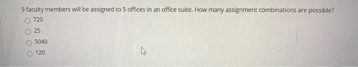 5 faculty members will be assigned to 5 offices