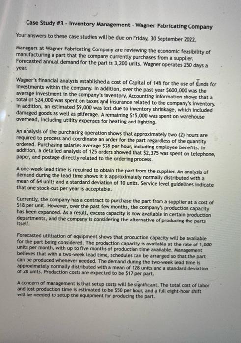 Case Study #3 Inventory Management Wagner