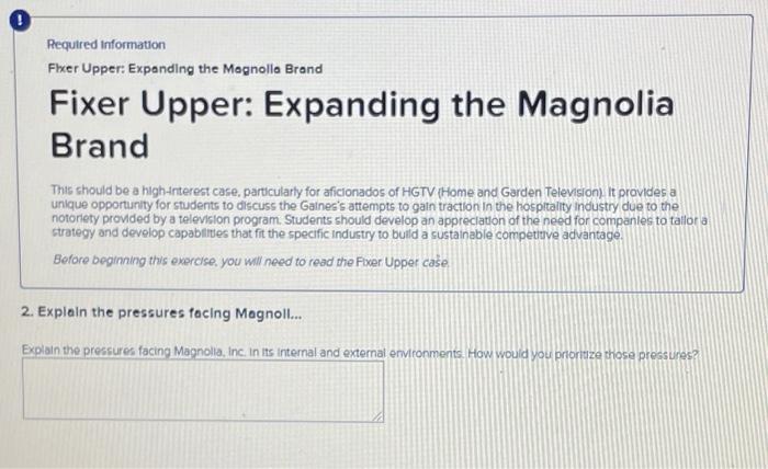 Required Information Fixer Upper: Expanding the