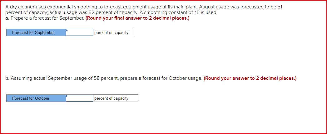 A dry cleaner uses exponential smoothing to