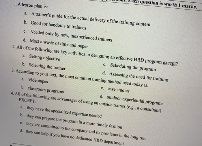 JOMS. Each question is worth 1 marks. 1. A lesson