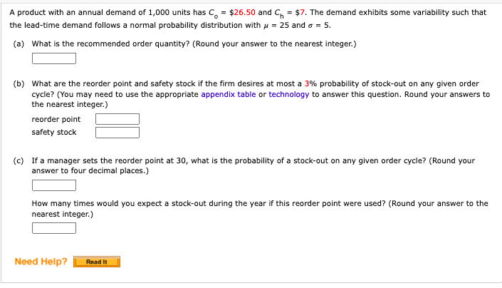 A product with an annual demand of 1,000 units