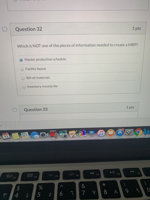 Question 32 1 pts Which is NOT one of the pieces