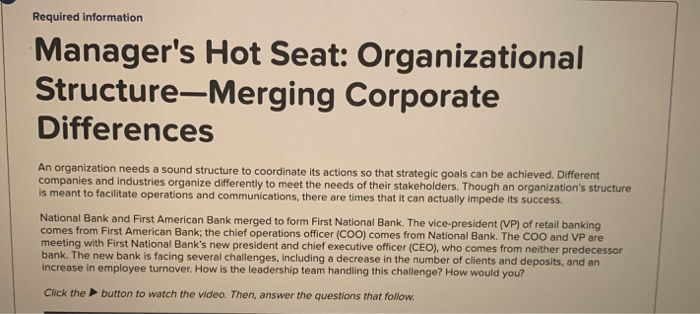 Required information Manager's Hot Seat: