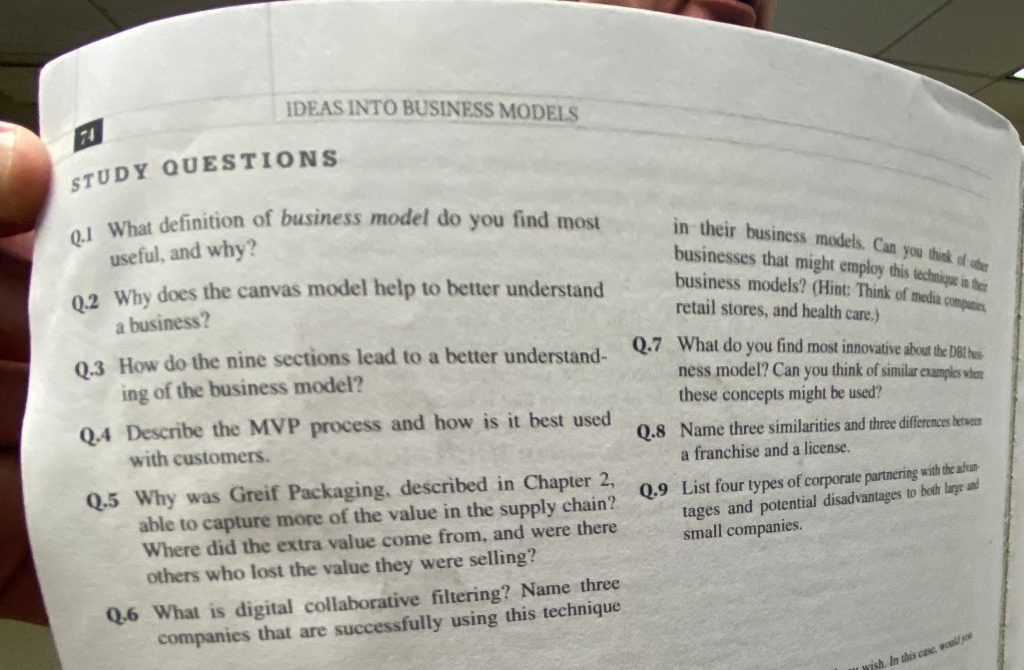 IDEAS INTO BUSINESS MODELS STUDY QUESTIONS in