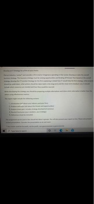 Assignment Develop an IT Strategy for a firm of