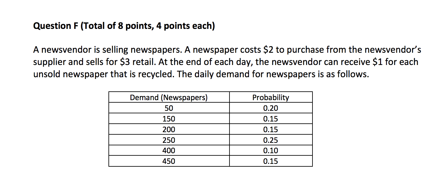 A. Suppose that the newsvendor orders the optimal