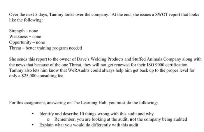 Audit Analysis Tammy works for WerAudits, an