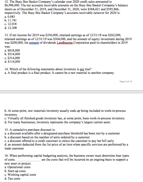12. The Busy Bee Basket Company's calendar year