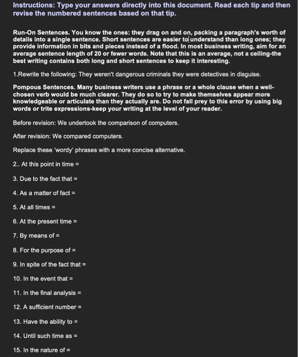 Instructions: Type your answers directly into