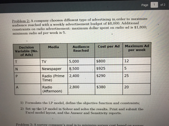 1. Formulate the LP model 2. Find the optimal