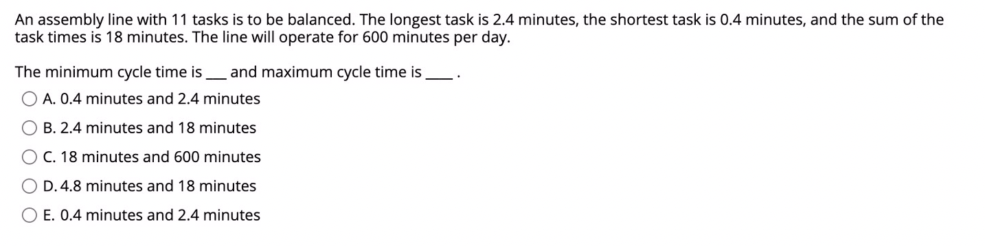 An assembly line with 11 tasks is to be balanced.