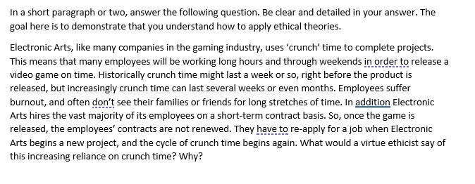 In a short paragraph or two, answer the following