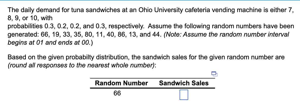 Please answer for all random numbers listed. The