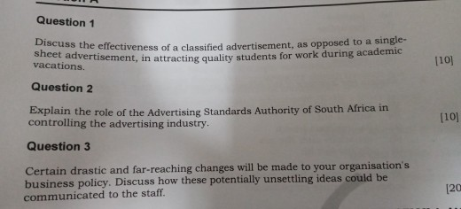 Question 1 Discuss the effectiveness of a