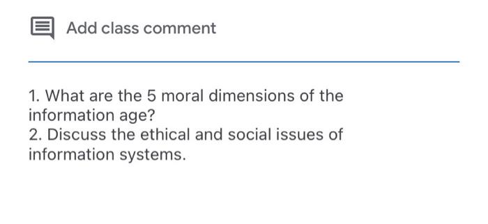Add class comment 1. What are the 5 moral