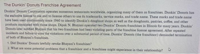 The Dunkin' Donuts Franchise Agreement Dunkin'