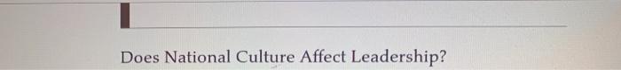 Does National Culture Affect Leadership