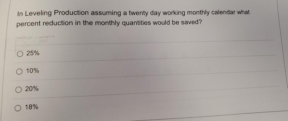 In Leveling Production assuming a twenty day