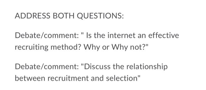 ADDRESS BOTH QUESTIONS: Debate/comment:" Is the