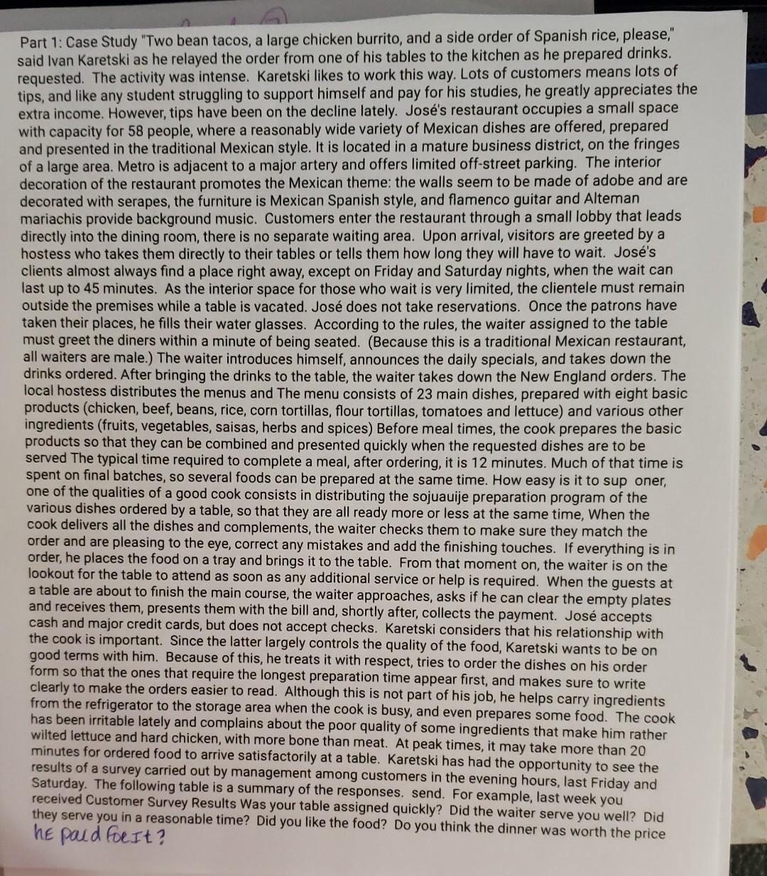 Part 1: Case Study "Two bean tacos, a large