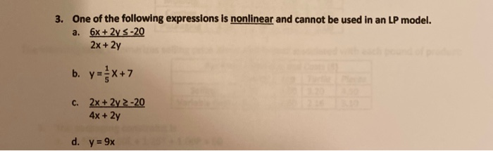3. One of the following expressions is nonlinear