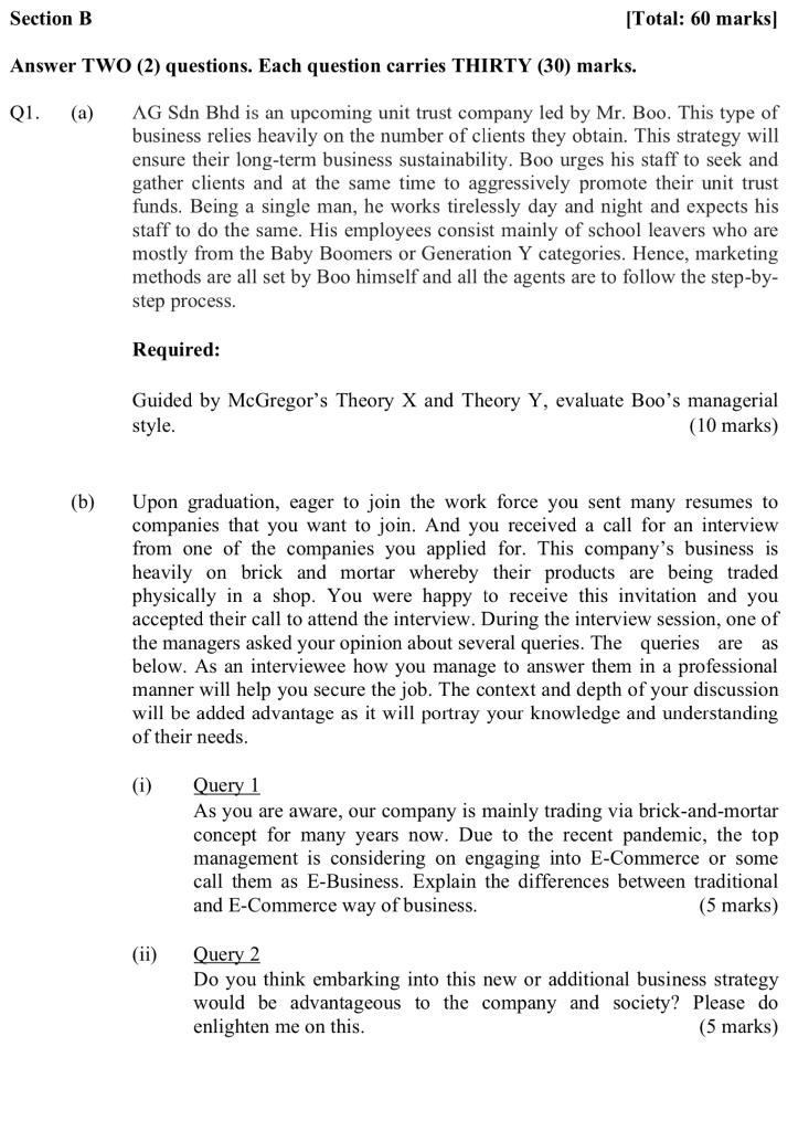 Section B [Total: 60 marks) Answer TWO (2)