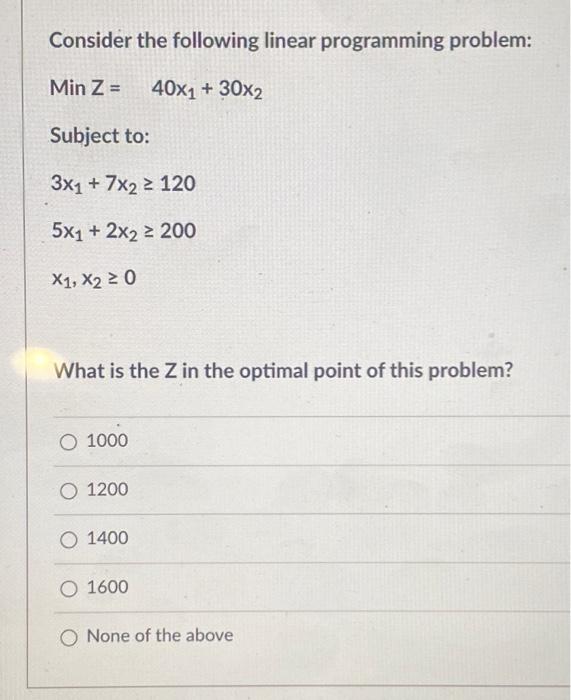 Consider the following linear programming