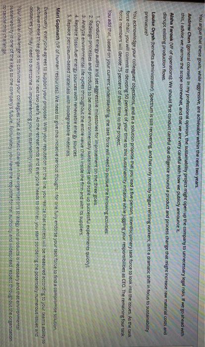 I am the CEO of a given case study. There are