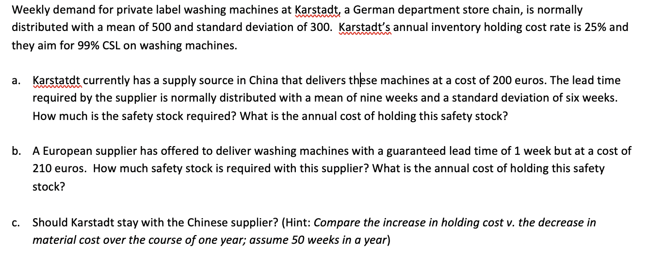 Weekly demand for private label washing machines