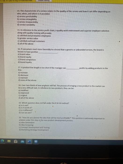 Marketing Exam please answer quickly to edit it's