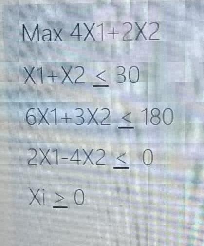 use graphic method Max 4X1+2X2 X1+X2 < 30 6X1+3X2
